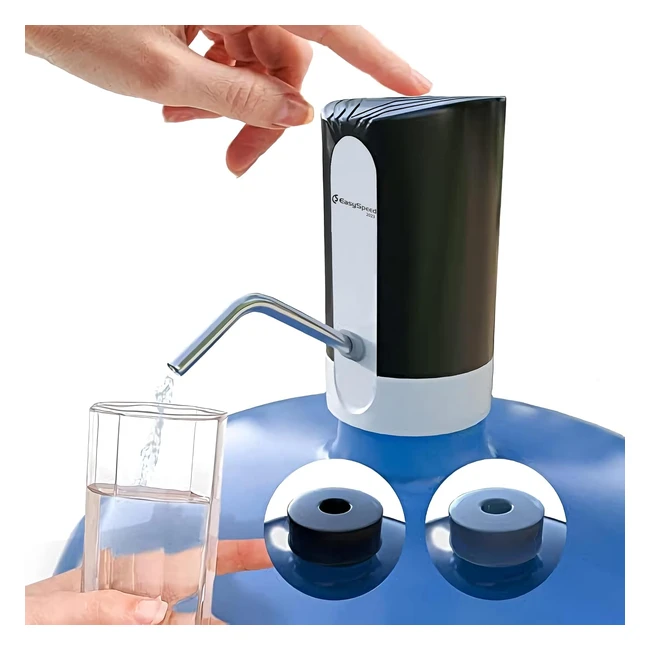 Dispensador de Agua EasySpeed Lightless - Bomba de Agua Eléctrica Portátil - Adaptadores para Botellas y Frascos de 5-20 Litros - Negro
