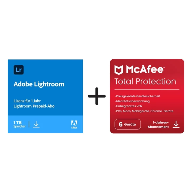 Adobe Photoshop Lightroom - McAfee Total Protection 2023 - 6 Geräte - 12 Monate - Aktivierungscode per Email