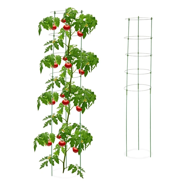 Support pour plantes grimpantes lot de 2 - Jardin et balcon - 150cm - 5 anneaux - Fer et plastique vert
