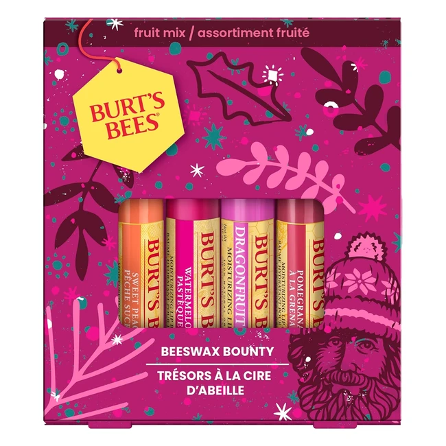 Burts Bees Christmas Lip Balm Gift Set - Sweet Peach, Watermelon, Pomegranate, Dragonfruit Lemon - 4x425g
