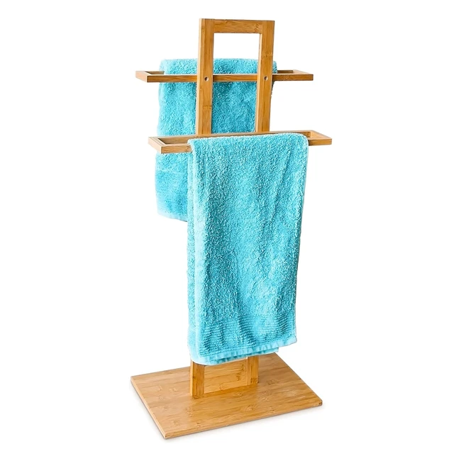 Porte-serviettes en bois de bambou Relaxdays - HXLXP 85x37x25 cm - 2 barres pour 2 serviettes - Salle de bain et chambre - Support pour serviettes naturel