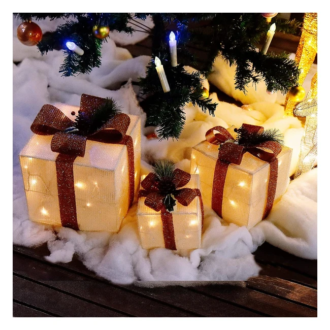 Juego de 3 Cajas de Regalo con Luz LED - Navidad - Decoraciones Hogar