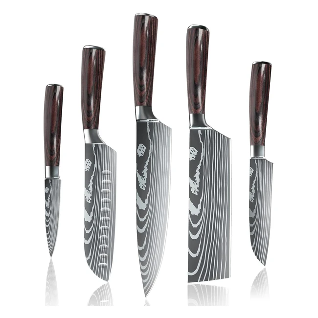 Set de 5 cuchillos de cocina profesional Dfito | Acero inoxidable | Corta fruta, carne, pescado y verduras