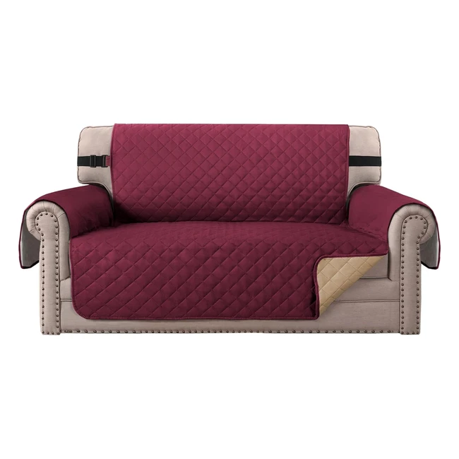 Bellahills Water Repellent Sofa Covers 2 Seater - Protects from Pets - Reversible - Nonslip - Elastic Straps - Burgundy/Tan
