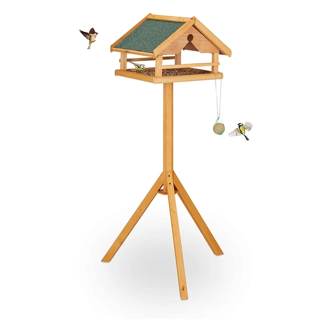 Mangiatoia per uccelli Relaxdays con supporto, resistente alle intemperie, casa in legno naturale - Verde