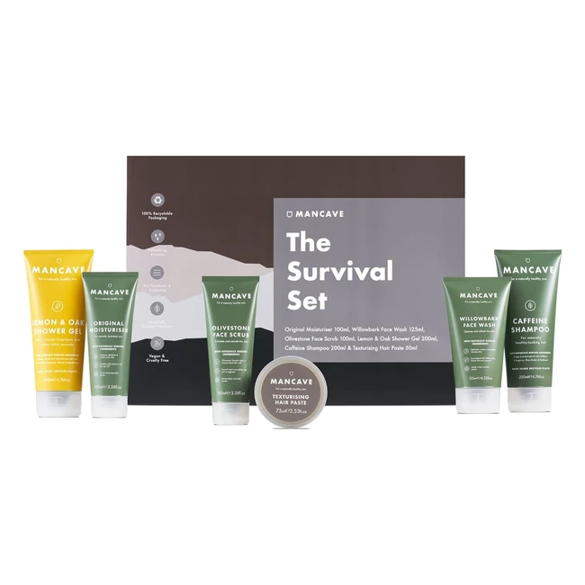 Mancave Survival Gift Set - Natural Grooming Essentials - Vegan & Plastic-Free - Made in England
