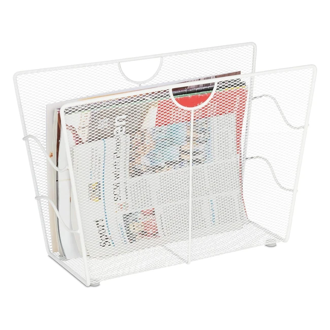 Porte-revues en métal Relaxdays HLP 27x39x17 cm blanc - Rangement pour journaux autonome