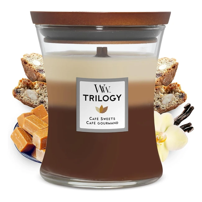 Woodwick Medium Hourglass Trilogy Scented Candle - Cafe Sweets - Burn Time up to
