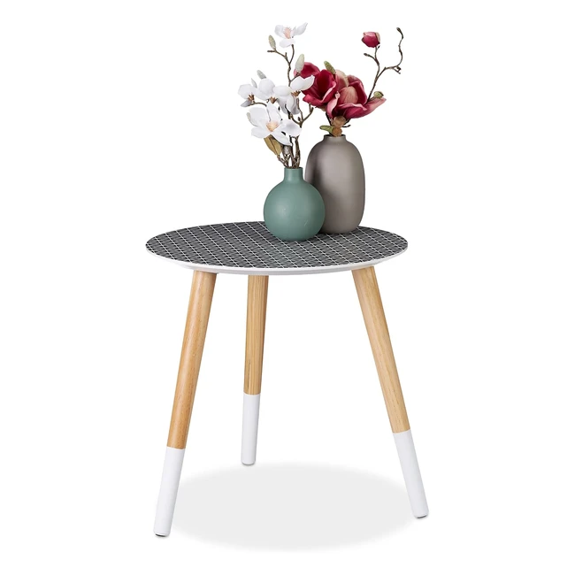 Table d'appoint ronde Relaxdays 10025155 en bois avec motif décoratif - Bas 40x40 cm - Noir/Blanc