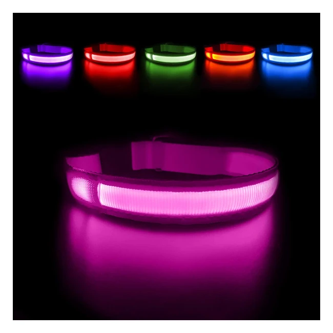 Masbrill Hundehalsband LED leuchtend wiederaufladbar wasserdicht für kleine mittlere große Hunde einstellbares blinkendes Licht Sicherheitshalsband mit 3 Beleuchtungsmodi Pink M