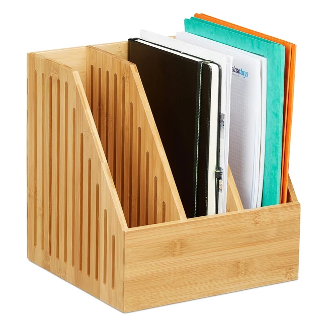 Porta documenti in bamb Relaxdays con 3 scomparti per A4 - Organizzatore da uf