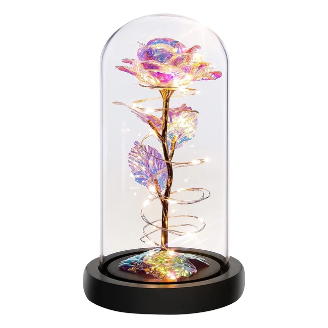 Colorful Rainbow Artificial Flower Rose Light Up Rose in a Glass Dome - Perfect 