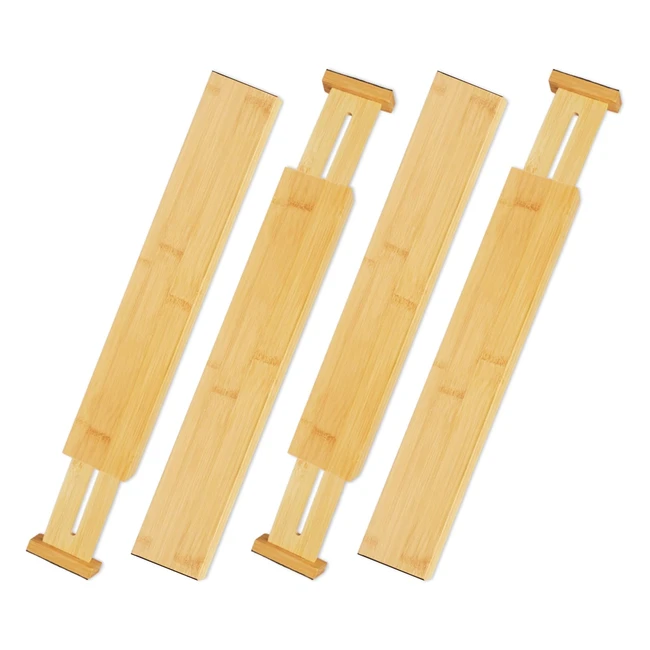 Lot de 4 séparateurs de tiroir en bambou - Diviseur de meuble réglable - Couverts, bureau - 6 x 55 cm - Naturel