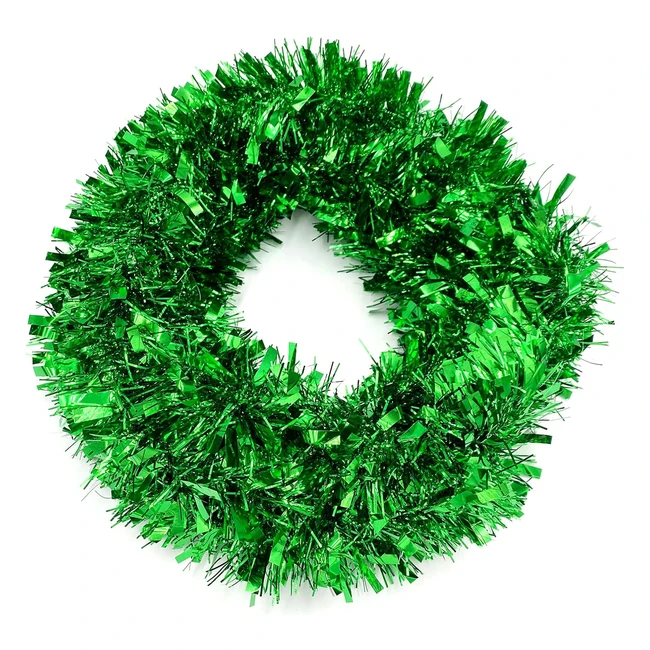 Esino 6m Green Christmas Tinsel Garland - Fluffy  Shiny - Metallic Chunky - for