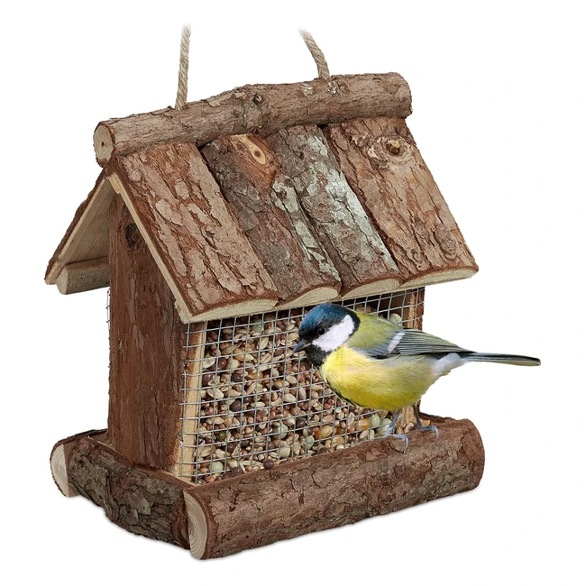 Mangiatoie per uccelli Relaxdays: Casette in legno, dispenser di mangime da esterno - Marrone