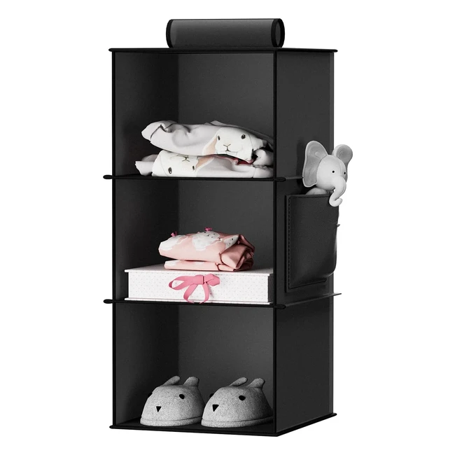 Youdenova Hanging Storage Organizer - 3 Shelves Foldable Side Pockets - Black