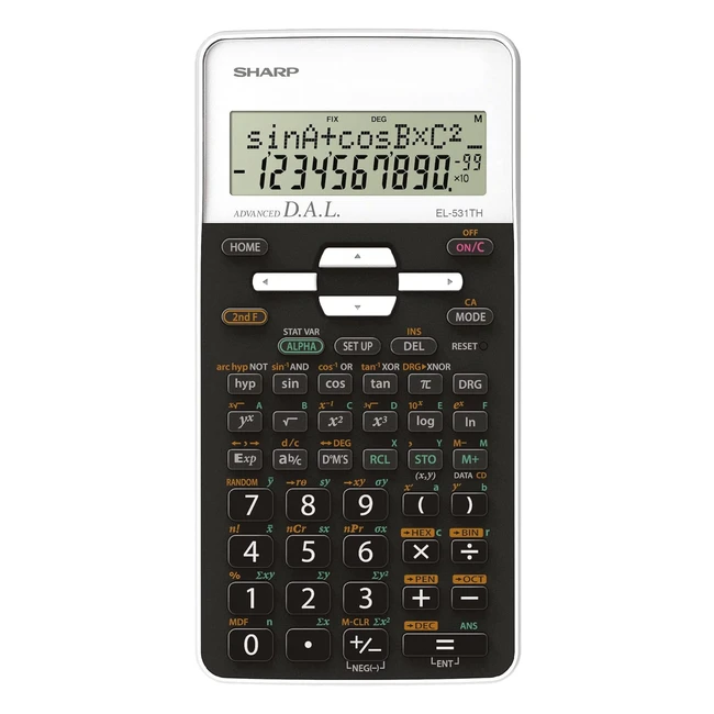 Calculadora científica Sharp EL531TH de bolsillo, 10 dígitos, 2 líneas, batería, negro/blanco