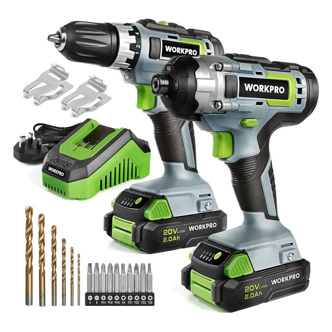 Workpro 20V Cordless Compact Drill Driver and Impact Driver Combi Drill - 2 x 20