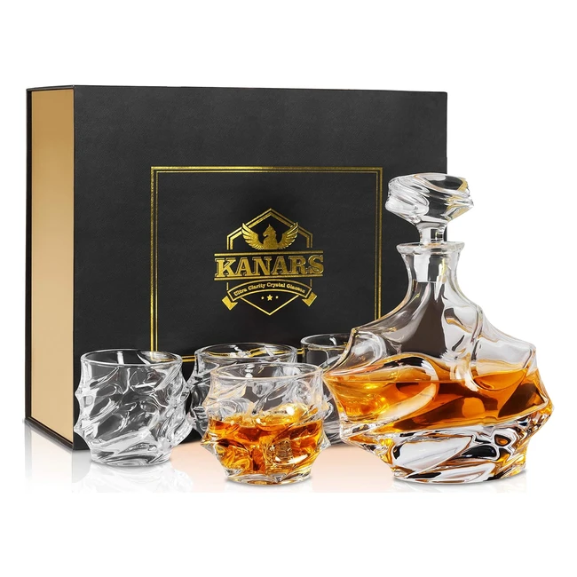 Ensemble carafe et verres whisky Kanars, 750 ml + 4x 320 ml, cristal élégant pour scotch, martini, whisky, cognac - Lot de 5