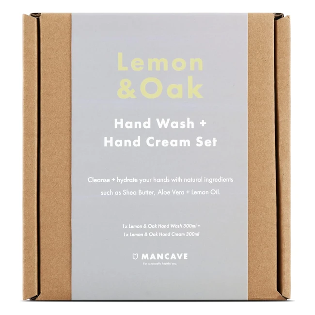 Mancave Lemon Oak Hand Care Giftset - Antibacterial Hand Wash & Cream - Vegan & Natural Formulations
