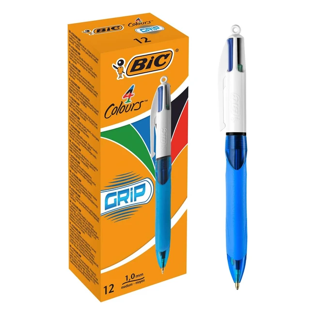 BIC 4 Colores Grip Bolígrafo Retráctil - Caja de 12 Unidades