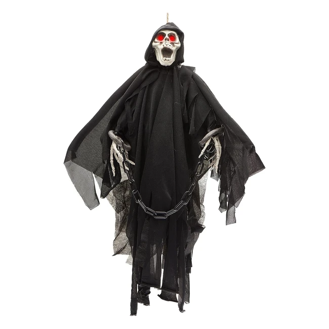 Scheletro Fantasma Animato Halloween 50cm - Occhi Rossi Luminosi - Decorazioni S