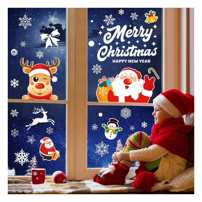 Vetrofanie Natalizie Telgoner 171 pz - Adesivi Finestre Natale Decorazioni - Fiocco di Neve Stickers Natalizi per Vetro PVC Rimovibile