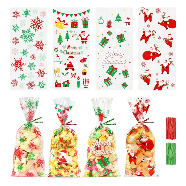 Lot de 120 sachets biscuits de Noël transparents avec attaches torsadées - Idéal pour la pâtisserie et les cadeaux de Noël