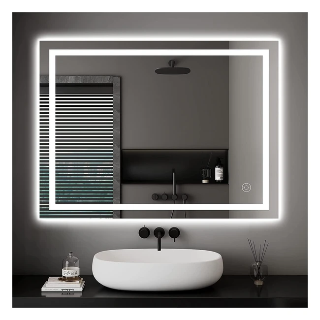 Espejo de Baño Dripex con Luz LED 60x80 cm Antivaho Interruptor Táctil Luz Blanca Fría 6400K