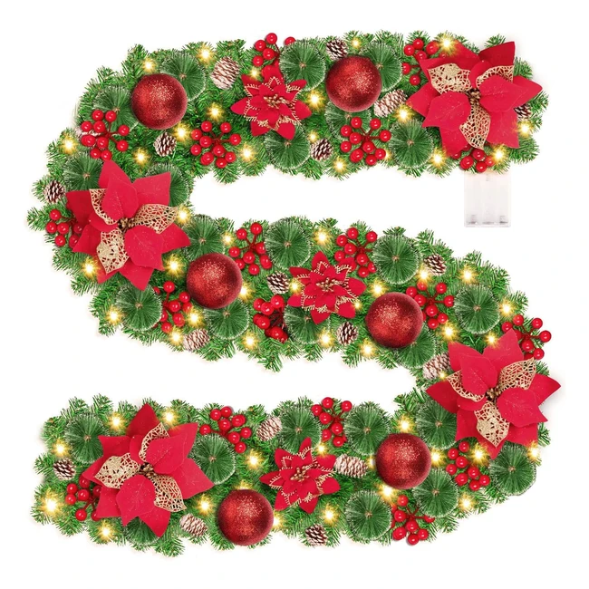 Guirnalda Navidad Koofit 27m Luces y Flores 30LED 9ft - Ref 12345