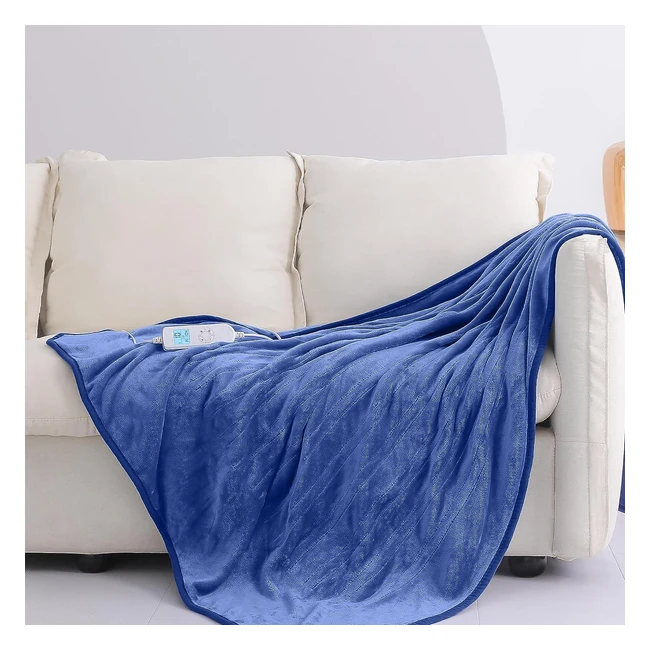 Coriwell Electric Blanket Heated Throw - 160x120cm - Blue - 10 Heat Settings - Timer - 5 Year Warranty