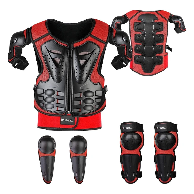 Set di armatura moto per bambini Justdolife - Protezione completa per motocross - Ginocchiere e gomitiere traspiranti