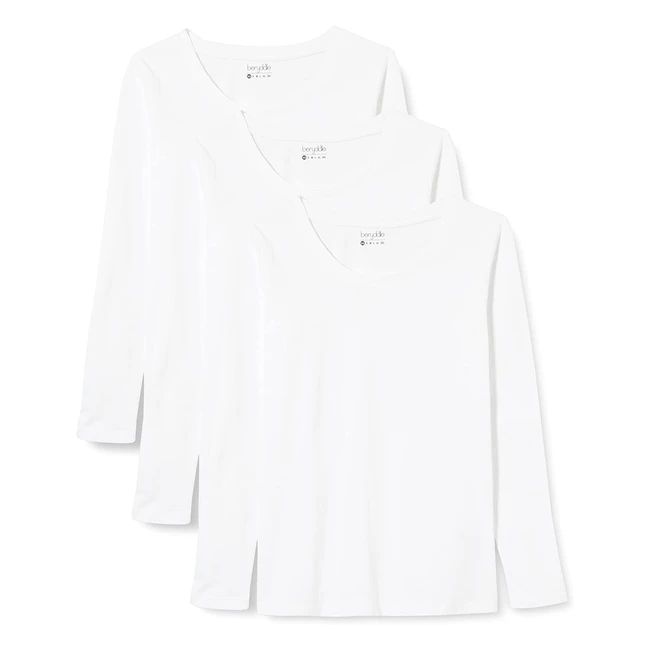 Camiseta Berydale manga larga cuello redondo 100% algodón blanco - Paquete de 3