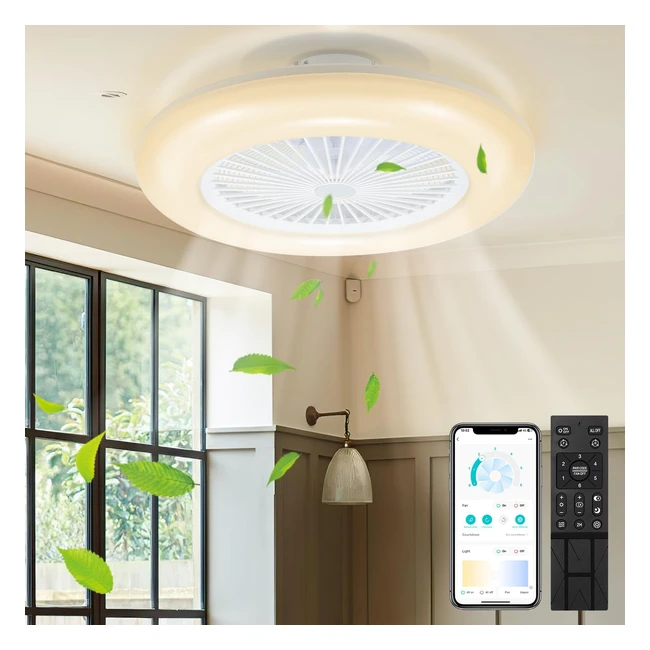 Ventilador de Techo Swanew 80W - Luz LED Regulable - Modo Verano e Invierno - Mando a Distancia - 6 Velocidades - 3 Colores