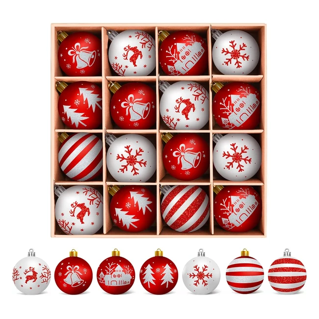 Bolas de Navidad Blancas y Rojas Arbolisse - 16 pcs - Decoración Árbol Navidad