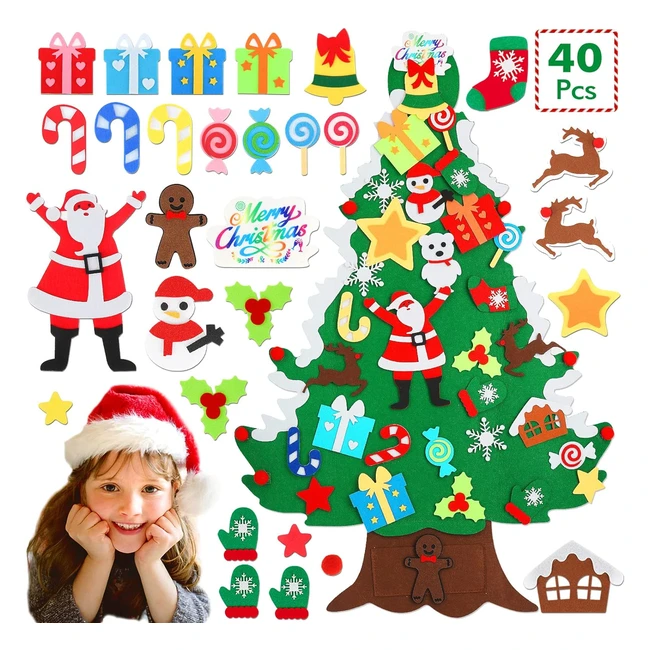 Albero di Natale Feltro DIY - Giocattolo Educativo per Bambini - 40 Ornamenti - 