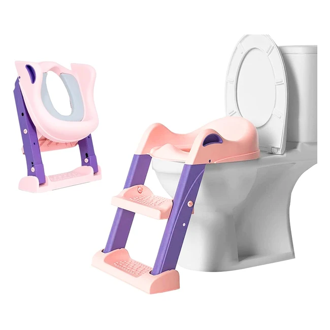 Adaptador WC Niños con Escalera - Edibaby - Ajustable y Plegable - Total Compatibilidad - Cojín Acolchado - 1 a 7 años