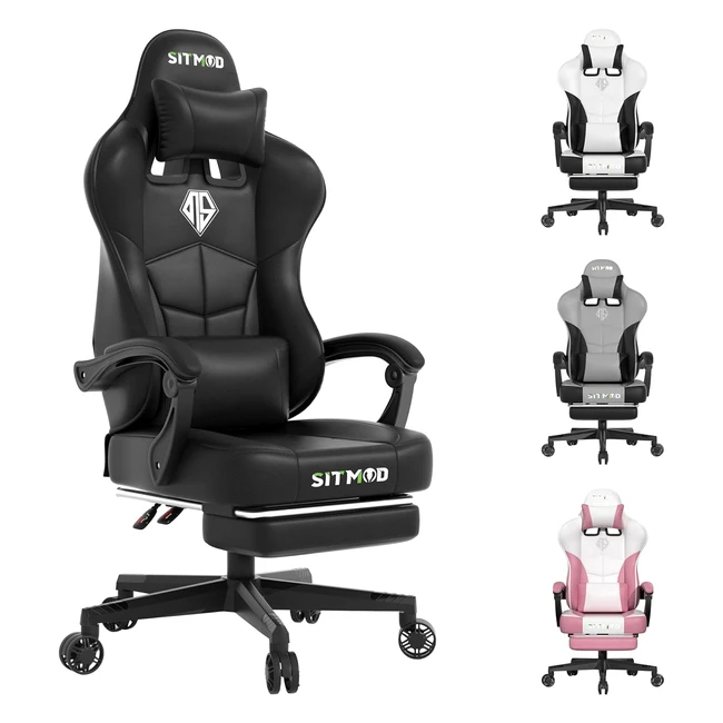 Ergonomic Gaming Chair for Adults with Footrest - Big and Tall - PU Leather - Height Adjustable
