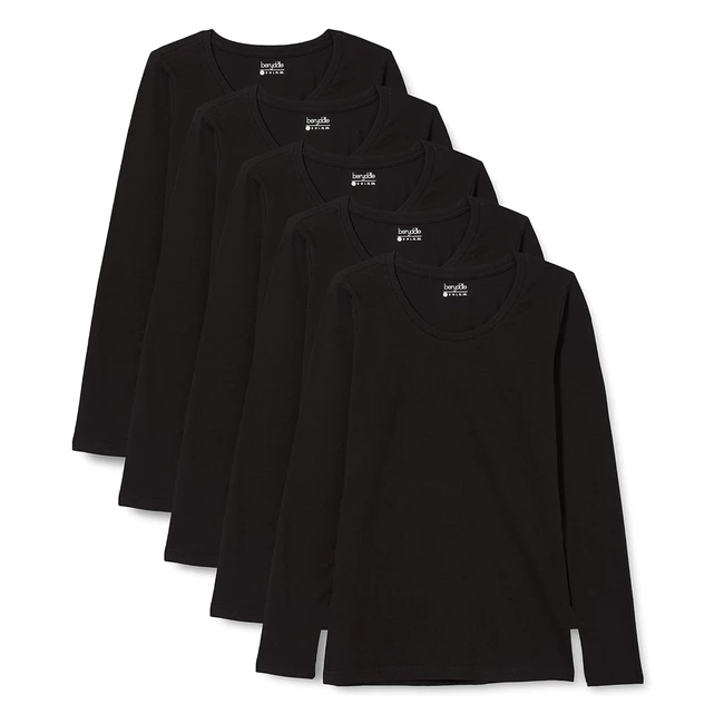 Camiseta Berydale manga larga cuello redondo 100% algodón mujeres negro 2XL