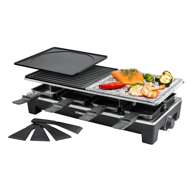 Rommelsbacher Raclette Grill RCS 1350 - 2 Placas Reversibles - 1 Plancha de Piedra - 8 Sartenes - ¡Aprovecha ahora!