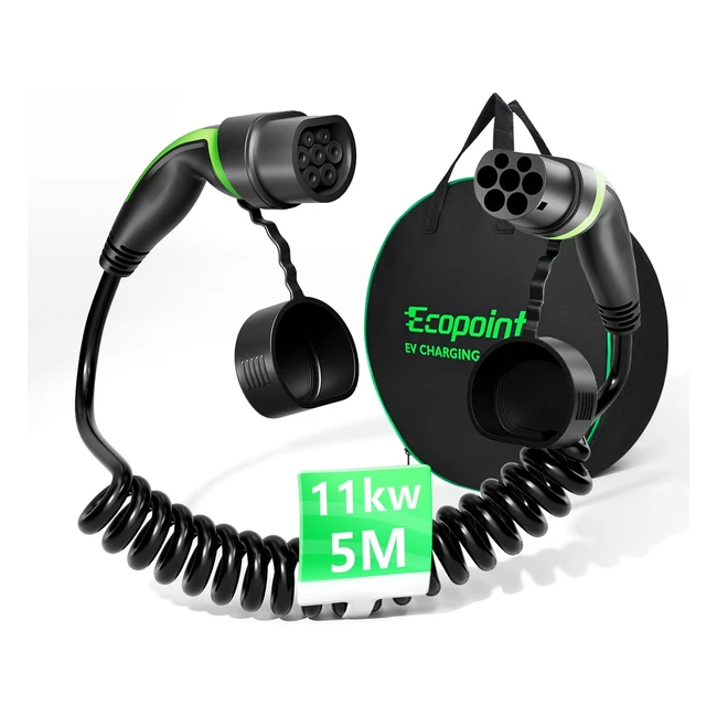 Câble de recharge voiture électrique Ecopoint 11kW 16A 5m - Compatible avec Model 3 S X Y ID3 Zoe