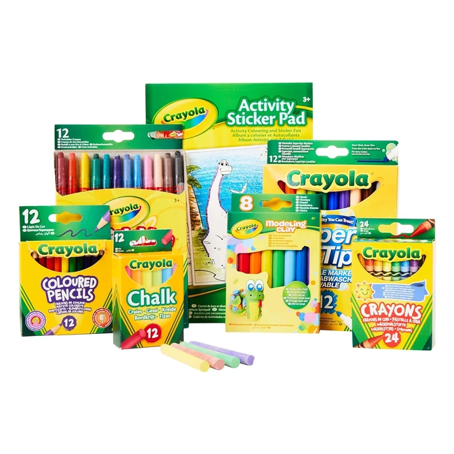 Crayola Colour and Create Tub - All-in-One Art Set for Kids (Ages 4+) - Includes Crayons, Markers, Pencils, Pens, Chalks, Colouring Book, and Stickers