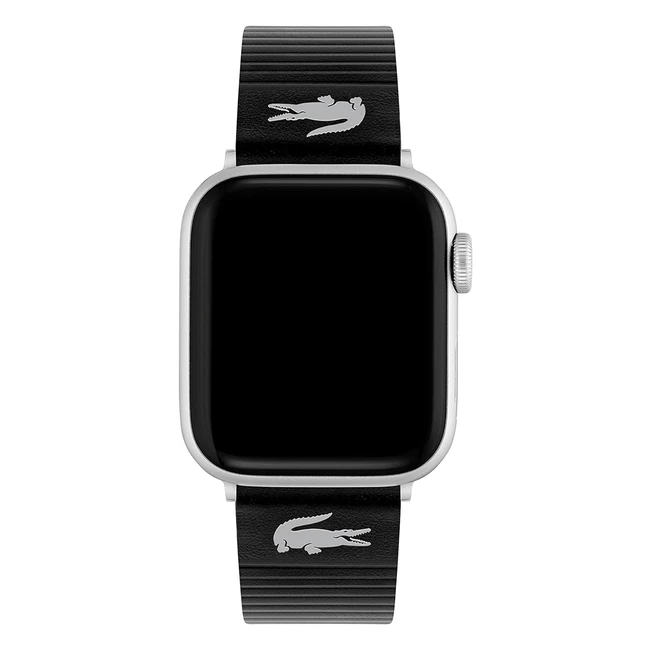 Lacoste Unisex Schwarzes Lederband fr Apple Watch mit geprgten Streifen - Kl