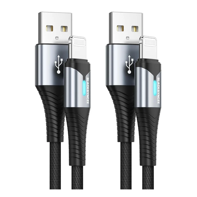 Blacksyncze iPhone Charger Cable 2Pack 2m66ft Lightning Cable MFI Certified Nylon Braided Fast Charging Cable