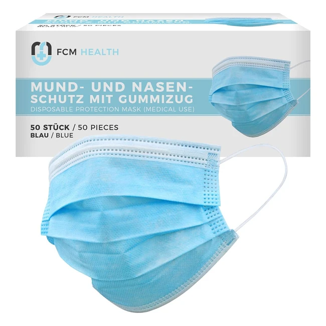Medizinischer Einweg Mund- und Nasenschutz Typ IIR, 50er Pack, 3-lagige Einweg Maske, blau