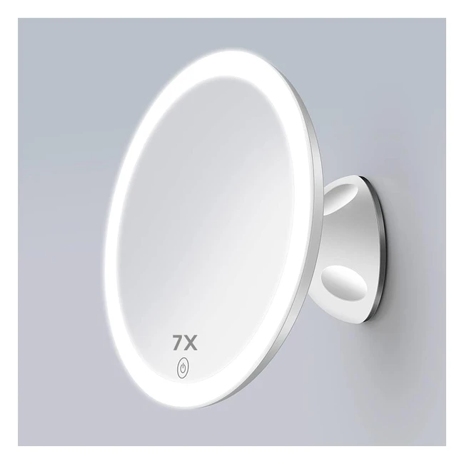Espejo Maquillaje TouchBeauty LED 7x Aumento - Ventosa Potente - Carga USB/Batería - AG1779