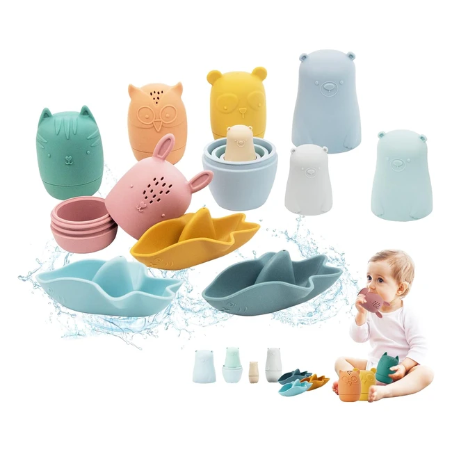Jouet bébé 6 mois - 13 jouets empilables - Poupées matriochka en silicone - Jouets éducatifs Montessori - Jouet bain enfant - Jeux éducatifs 6-9-12 mois 1-2-3 ans