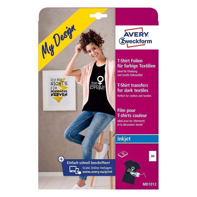 Pellicola Termoadesiva per T-Shirt Avery Zweckform - Alta Qualità - Formato DIN A4 - Stampabile - 10 Pellicole