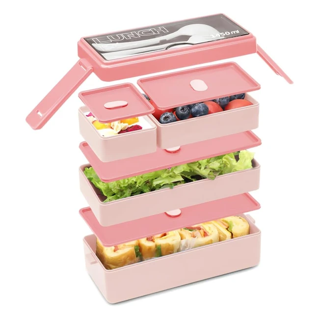 Boîte à lunch BuguCat Bento 1450ml avec 4 compartiments et couverts - Pour enfant et adulte