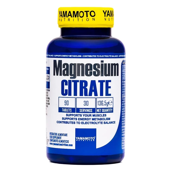 Yamamoto Nutrition Magnesium Citrate 90 Compresse - Integratore Alimentare di Magnesio - Riduzione di Stanchezza ed Affaticamento - Senza Lattosio e Senza Glutine